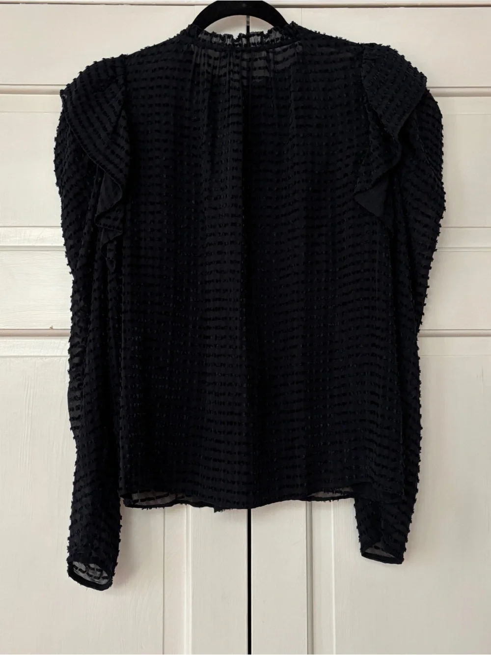 Ulla Johnson Fiona‎ Blouse Noir Navy Black Swiss Dot Silk Puff Sleeve Top Size 2